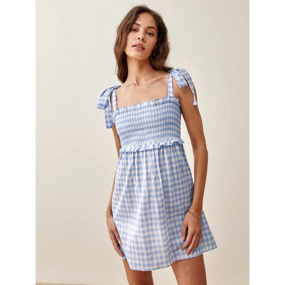NWOT Reformation Dawson Gingham Milkmaid Mini Dress - Picture 11 of 11